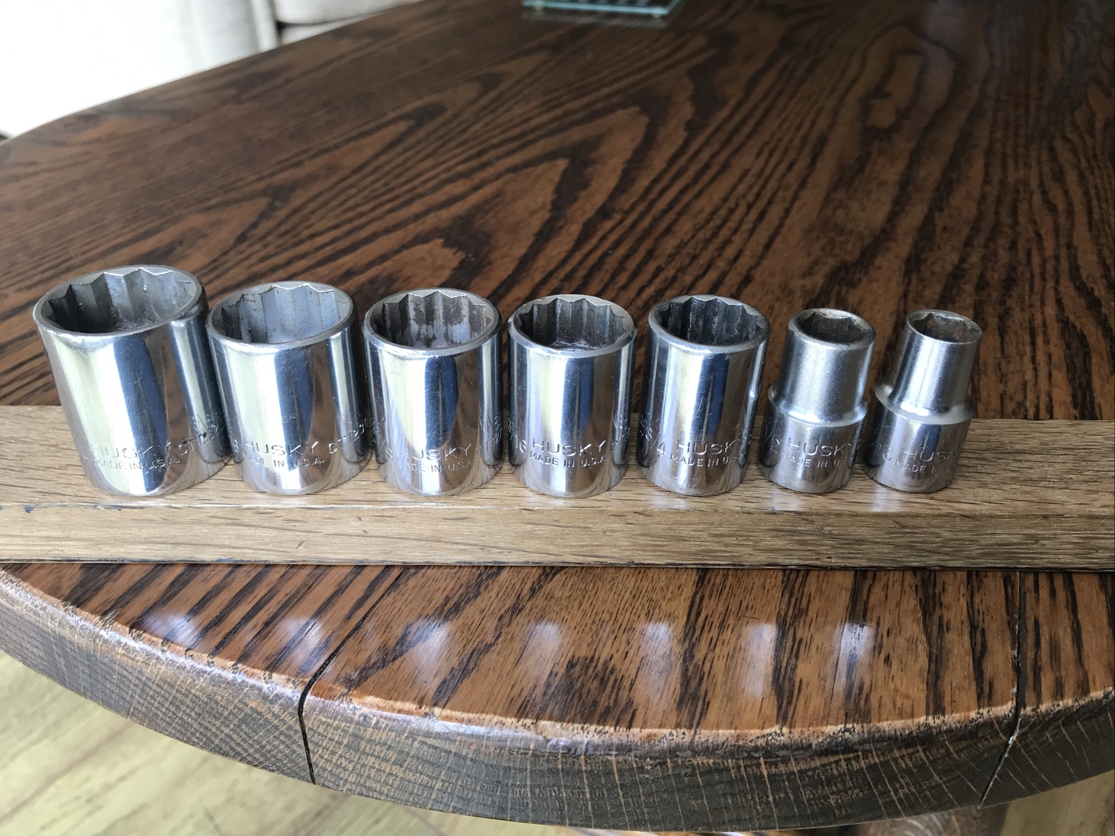 7 Vintage USA Husky Sockets With 1/2” Drive 1” To 7/16” AF CT Series.