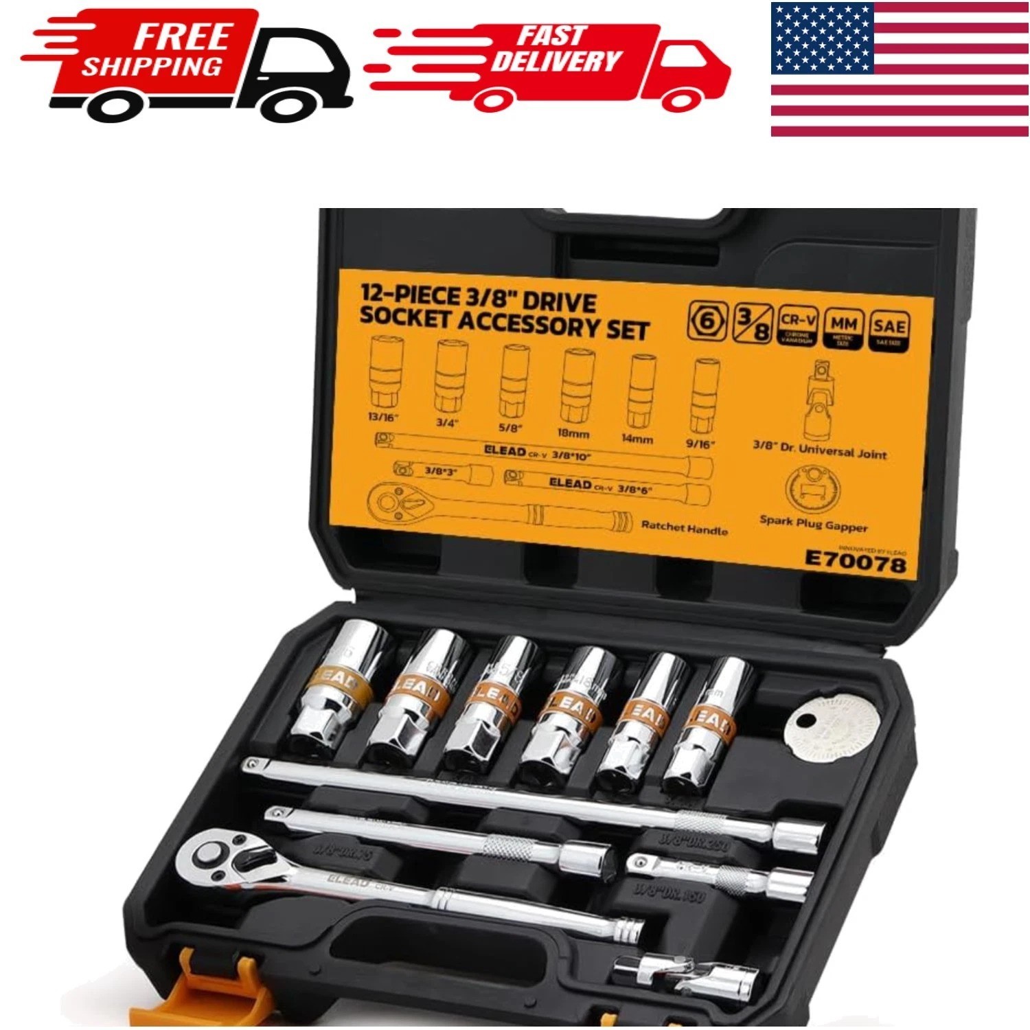 Efficient Spark Plug Socket Set – 12-Piece with Easy Identification & Storage