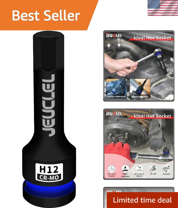 H12 12mm Chrome Molybdenum Hex Impact Bit Socket 1/2-Inch Drive – Durable Design