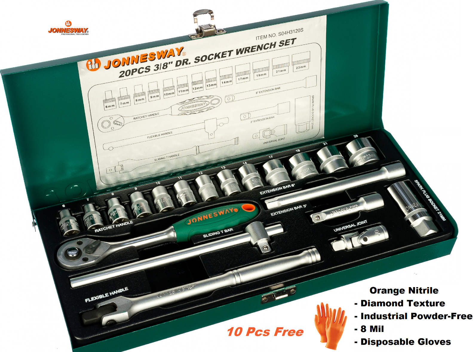 Jonnesway S04H3120S 20 Pcs Professional Hand Socket Set 3/8″ Drive 6-24mm