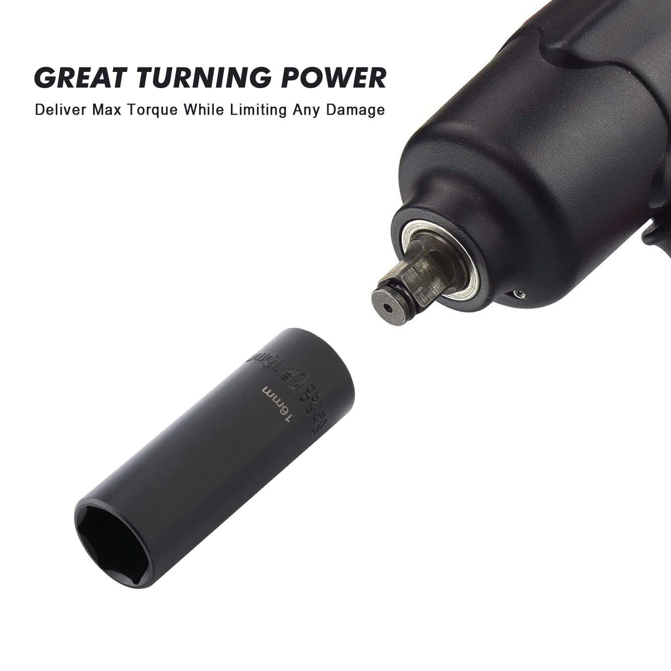 13 PCS 3/8 Inch Drive Impact Socket Set 6-Point, Metric, Deep, CR-V, 7mm to 19mm