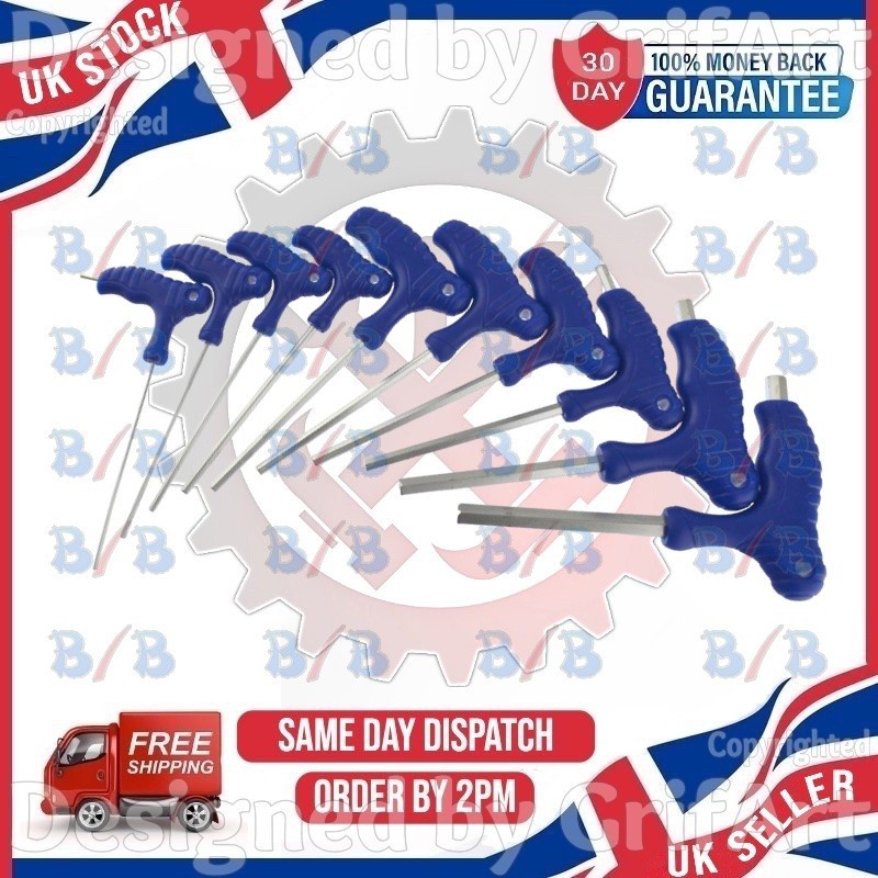 US PRO 10PC HEAVY DUTY HEX KEY SET DOUBLE ENDED METRIC T BAR HANDLE ALLAN WRENCH