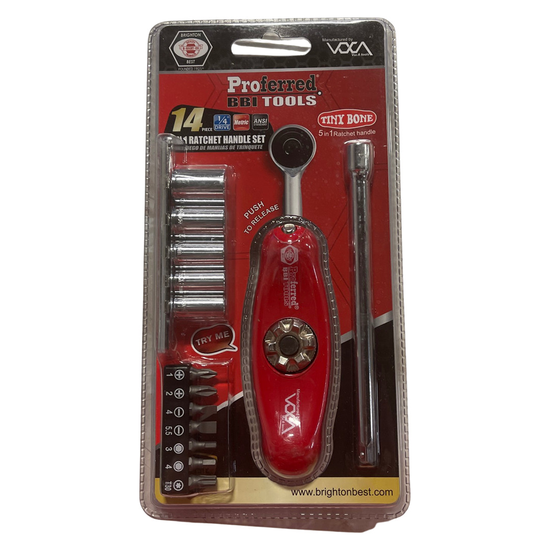 Brighton Best 14 Piece 5 in 1 Ratchet Handle 1/4″ Drive Socket Bit Set S39001