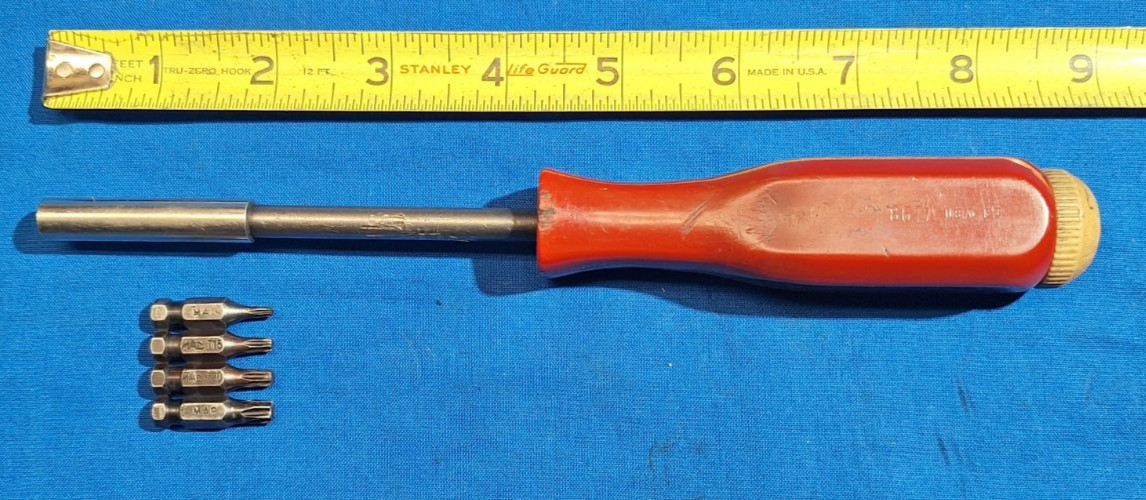 Mac Tools USA Magnetic Bit Driver Screwdriver Red PM86TA With 4 MAC Torx Bits