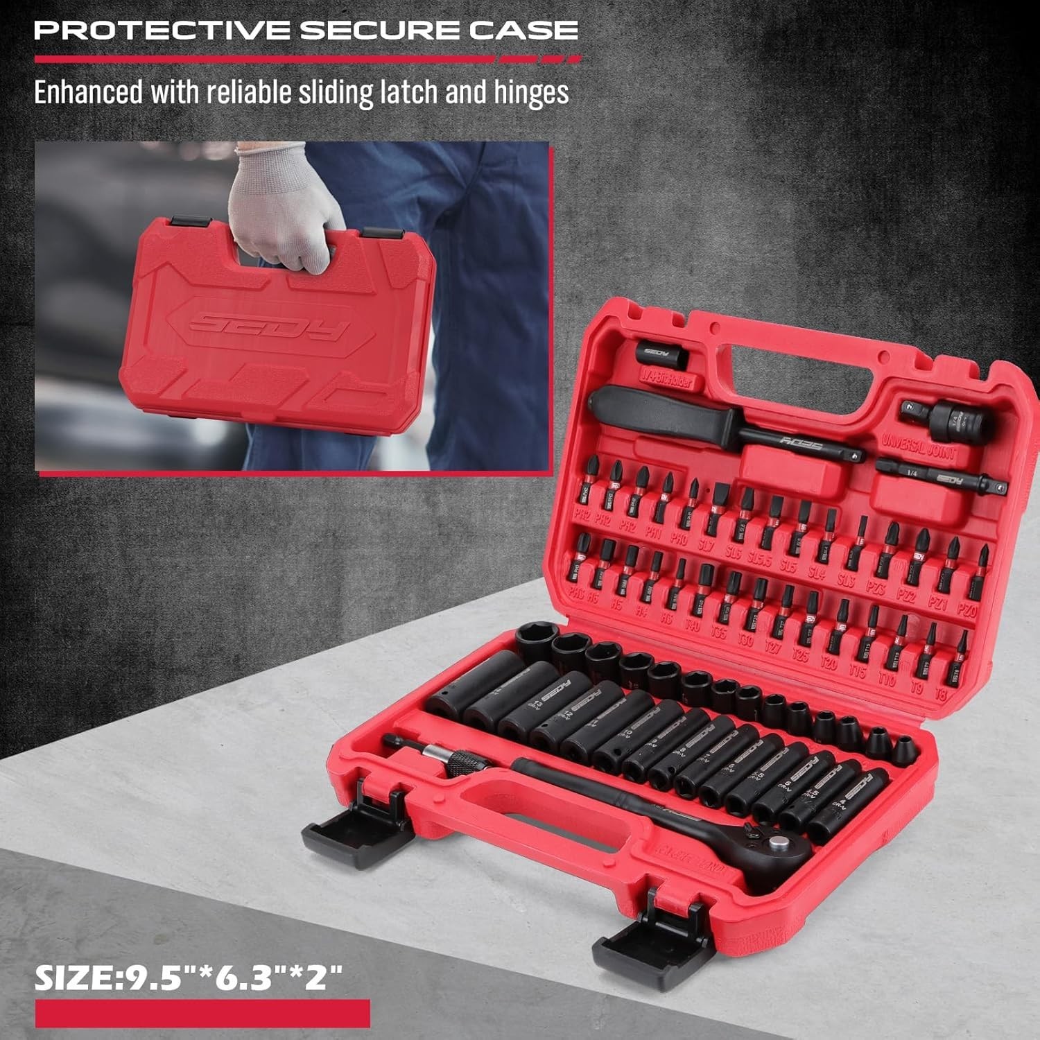 64-Piece 1/4″ Drive Impact Socket Wrench Driver-Bits Set, Cr-V Metric&SAE Dee…