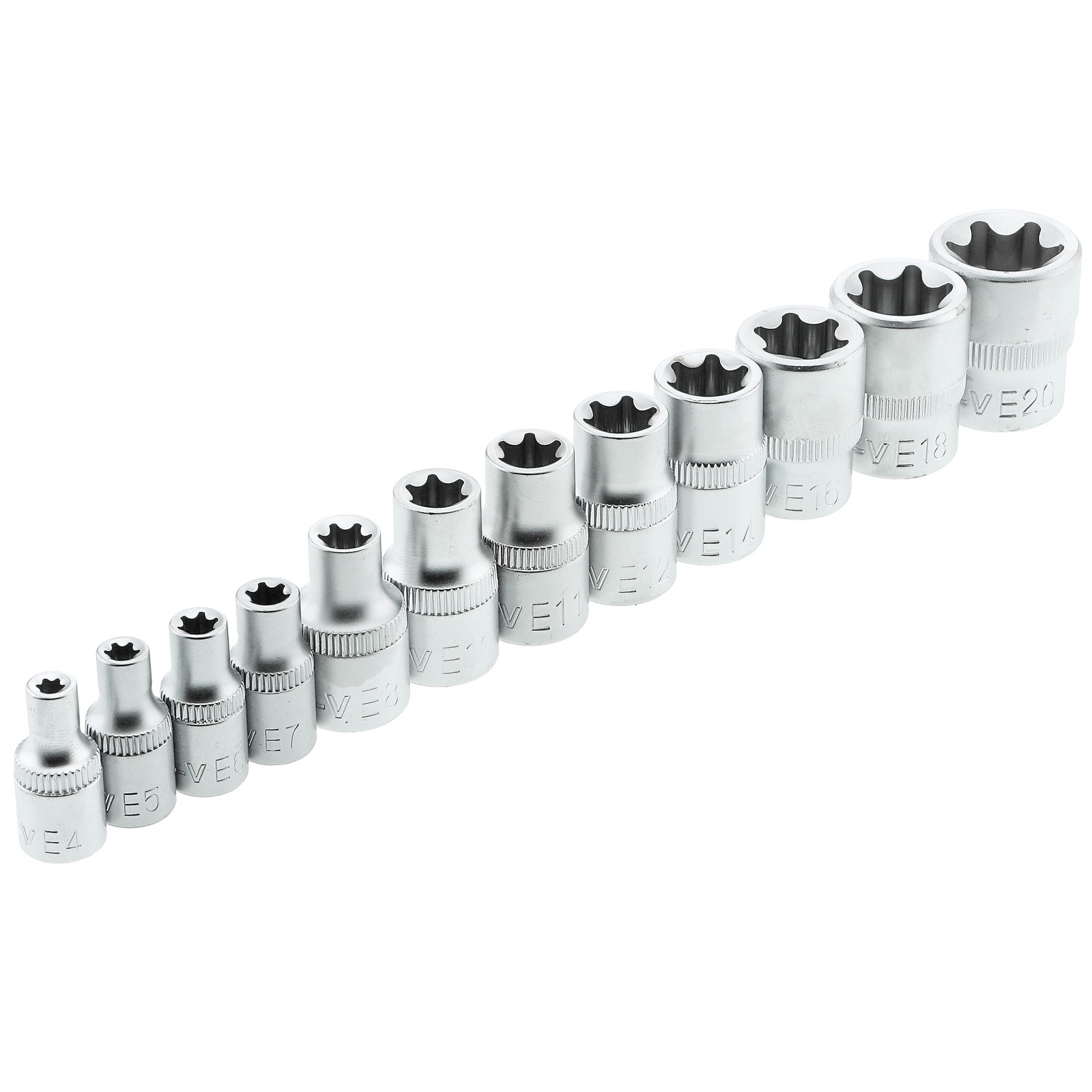 Socket wrench set for TORX E4 – E20 / T10 – T60 socket wrench bit set