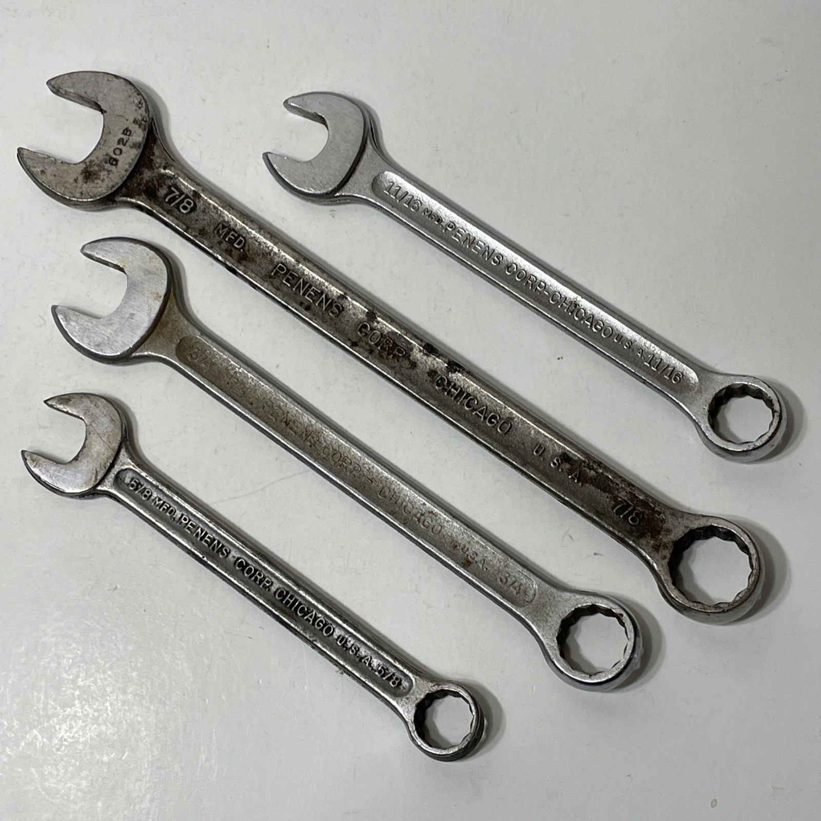 Lot of 4 Penens Corp 12pt Combo Wrench Tool Chicago USA VTG 7/8 3/4 11/16 5/8