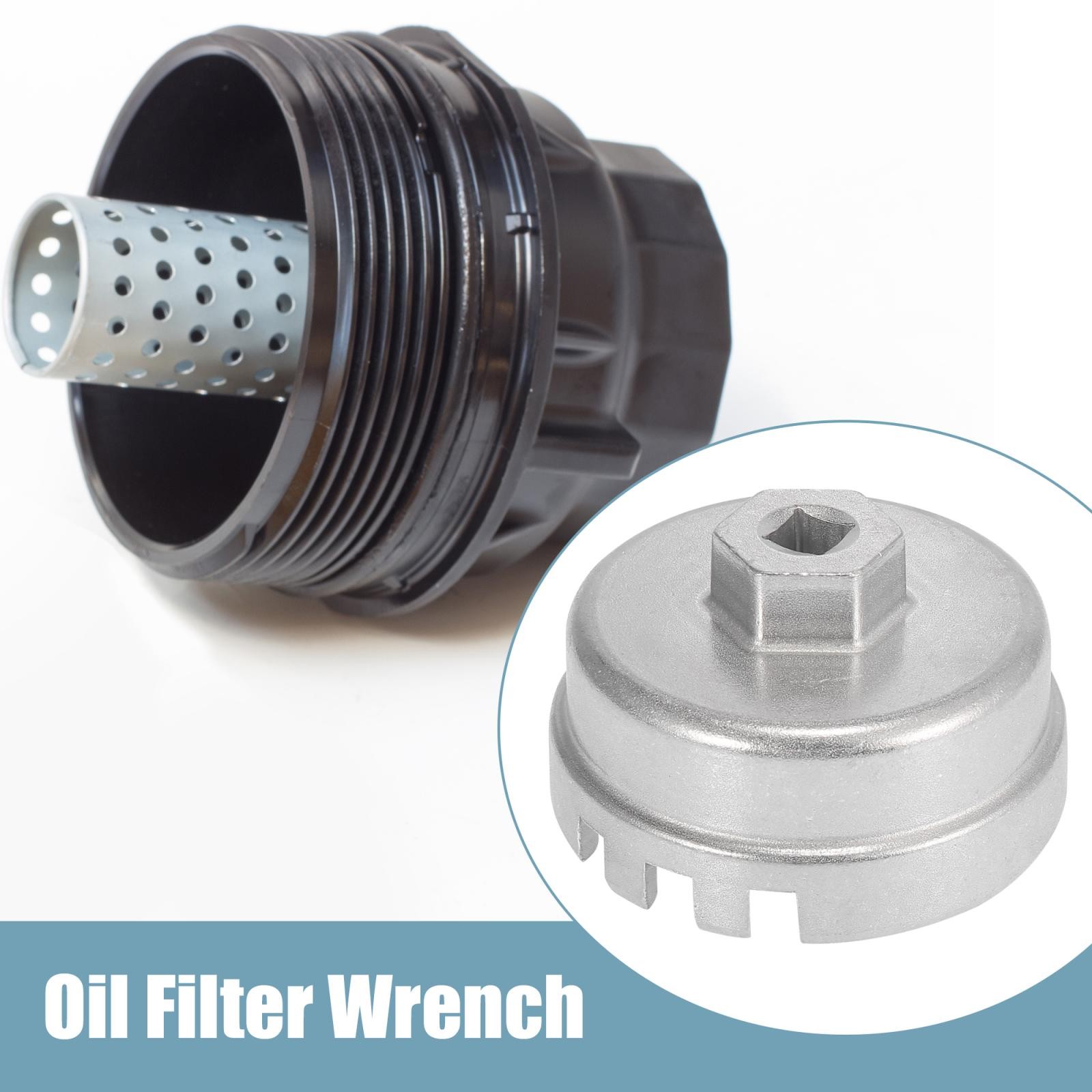 Oil Filter Wrench 14 Flutes 6 Slots 64.5mm Oil Filter Cap for Toyota Silver Tone