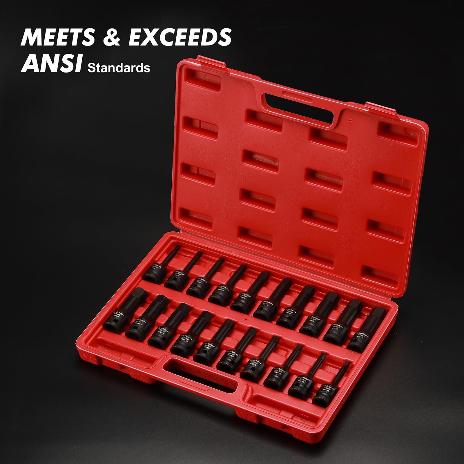 20-Piece 1/2″ Drive Impact Hex Bit Set – SAE/Metric, Cr-Mo Steel, Durable Constr