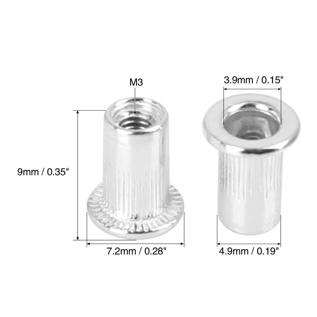 110 Pcs M3 Silver Tone Aluminum Alloy Car Flat Head Rivet Nut Threaded Insert