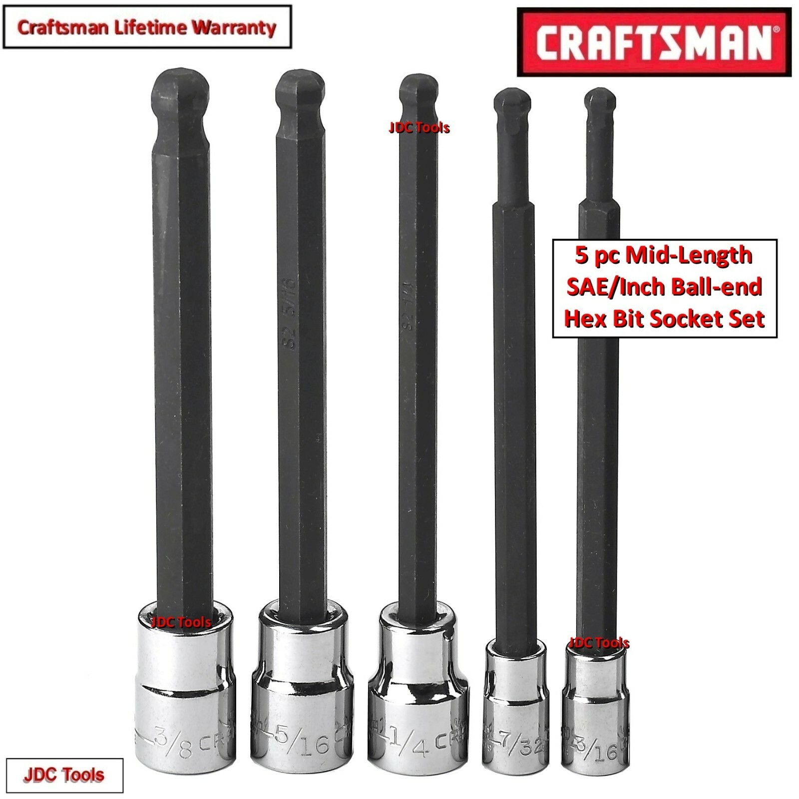 CRAFTSMAN HAND TOOLS 5pc 1/4 3/8 SAE Long Hex Allen bit ratchet socket set