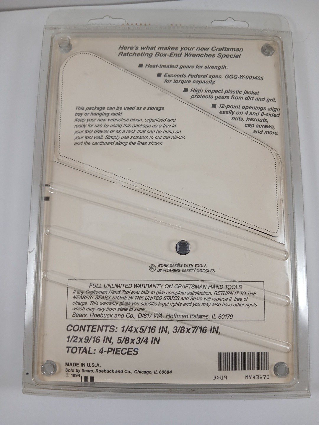Craftsman 43670 4 Piece Box End Ratcheting Wrench Set SAE 1/4″ – 3/4″ 12 Pt