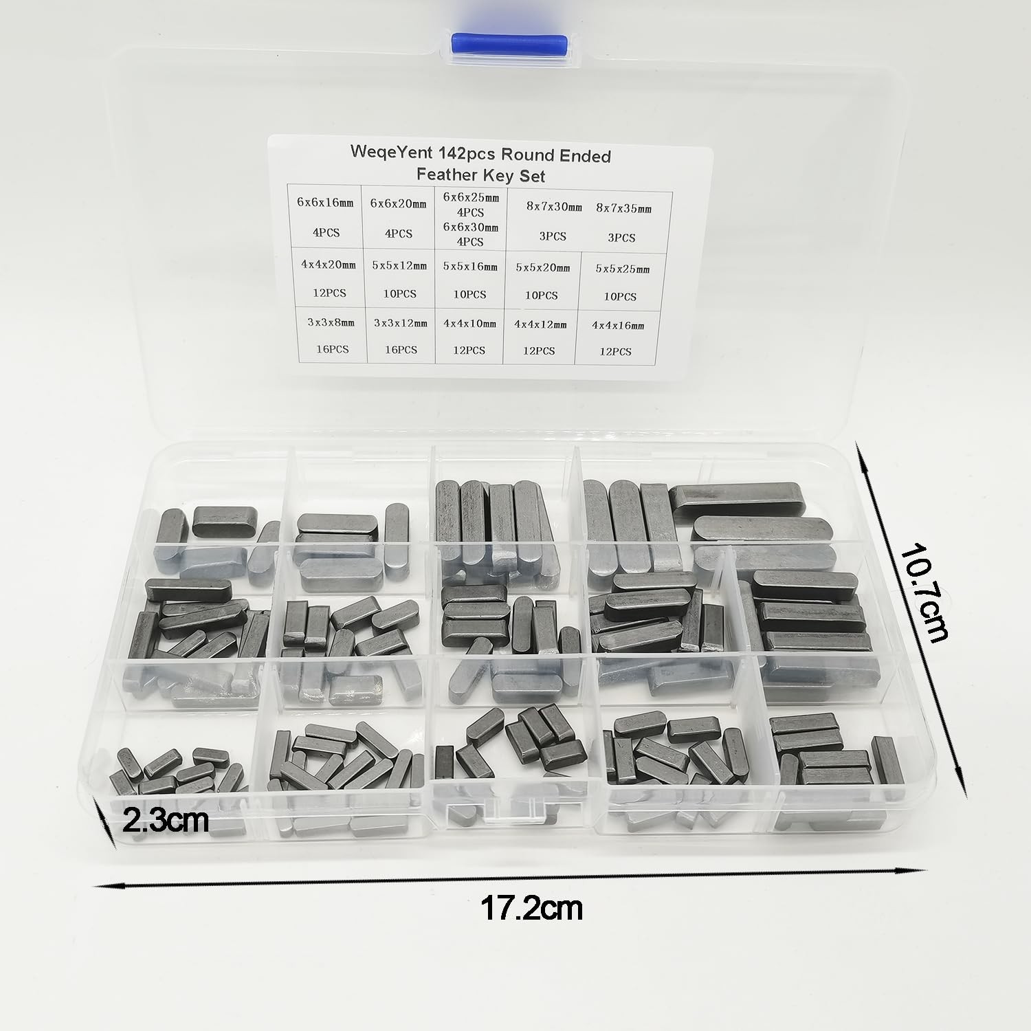 WeqeYent 142 Pcs Round Ended Feather Key Set, 8mm-35mm 16 Sizes Steel Color