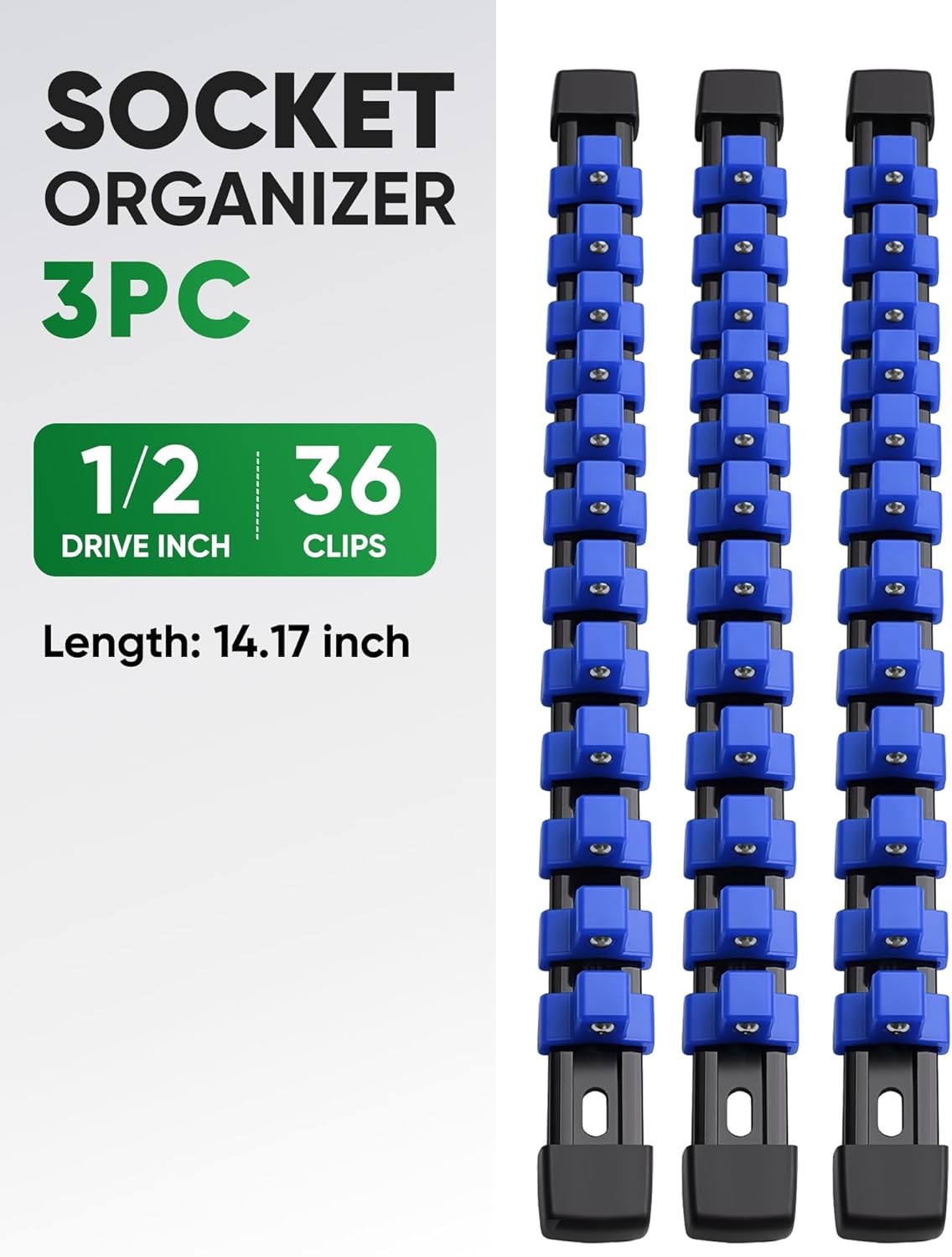 3PC ABS Socket Organizer, Socket Rails Fit 1/2 inch Drive