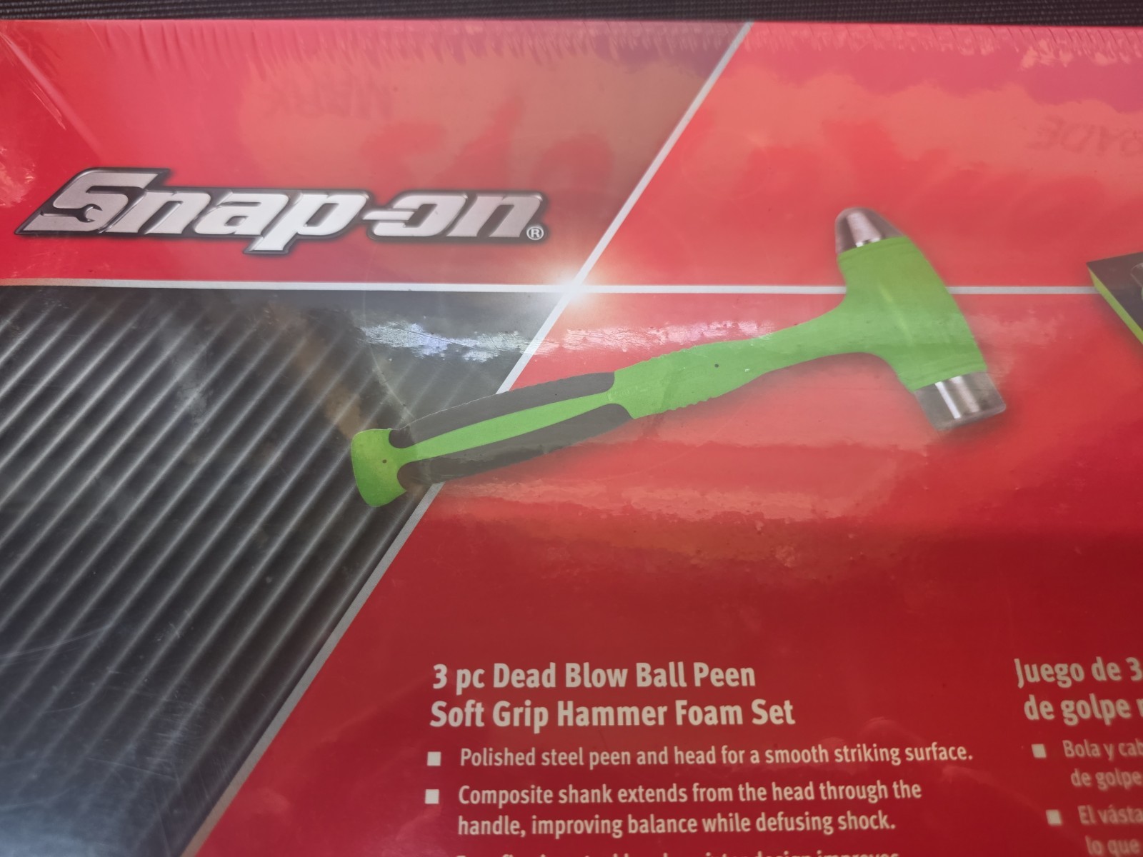 New Sealed HBBD3G Snap On 3 Pc Dead Blow Ball Peen Soft Grip Hammer Foam Set
