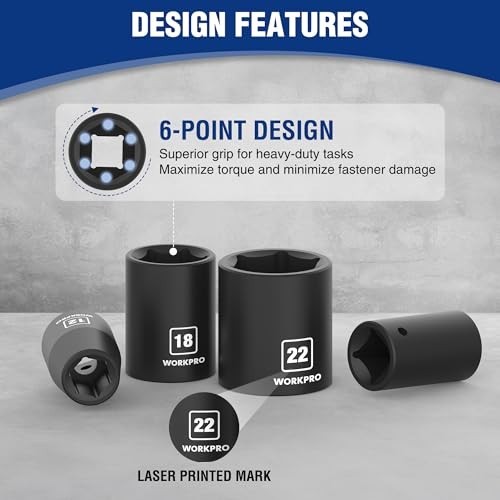 14PCS 1/2” Drive Metric Shallow Impact Socket Set, Cr-V Steel 6-Point with Case