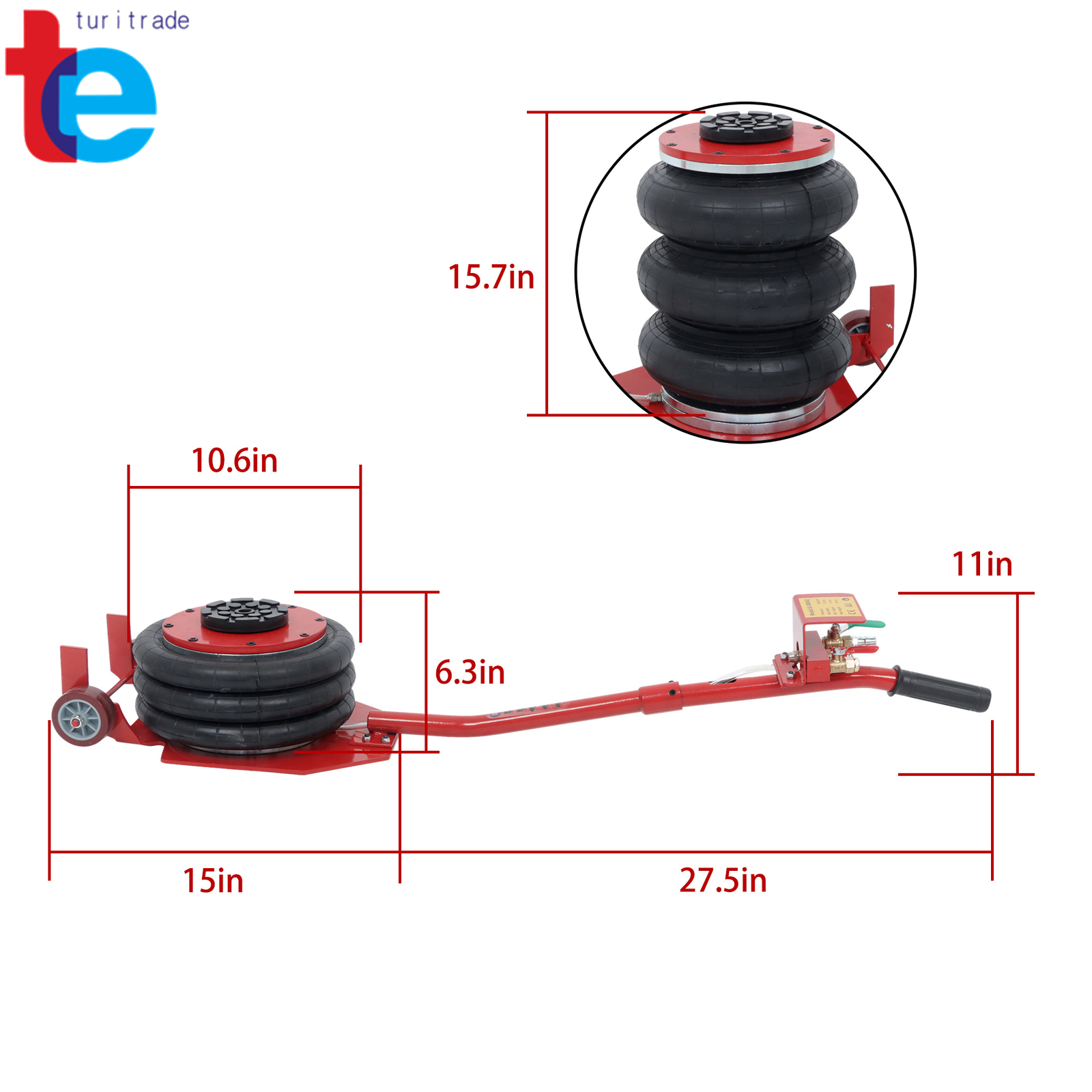 Triple Bag Air Jack 3 Ton/6600 lbs Pneumatic Jack for Car SUV Lifting