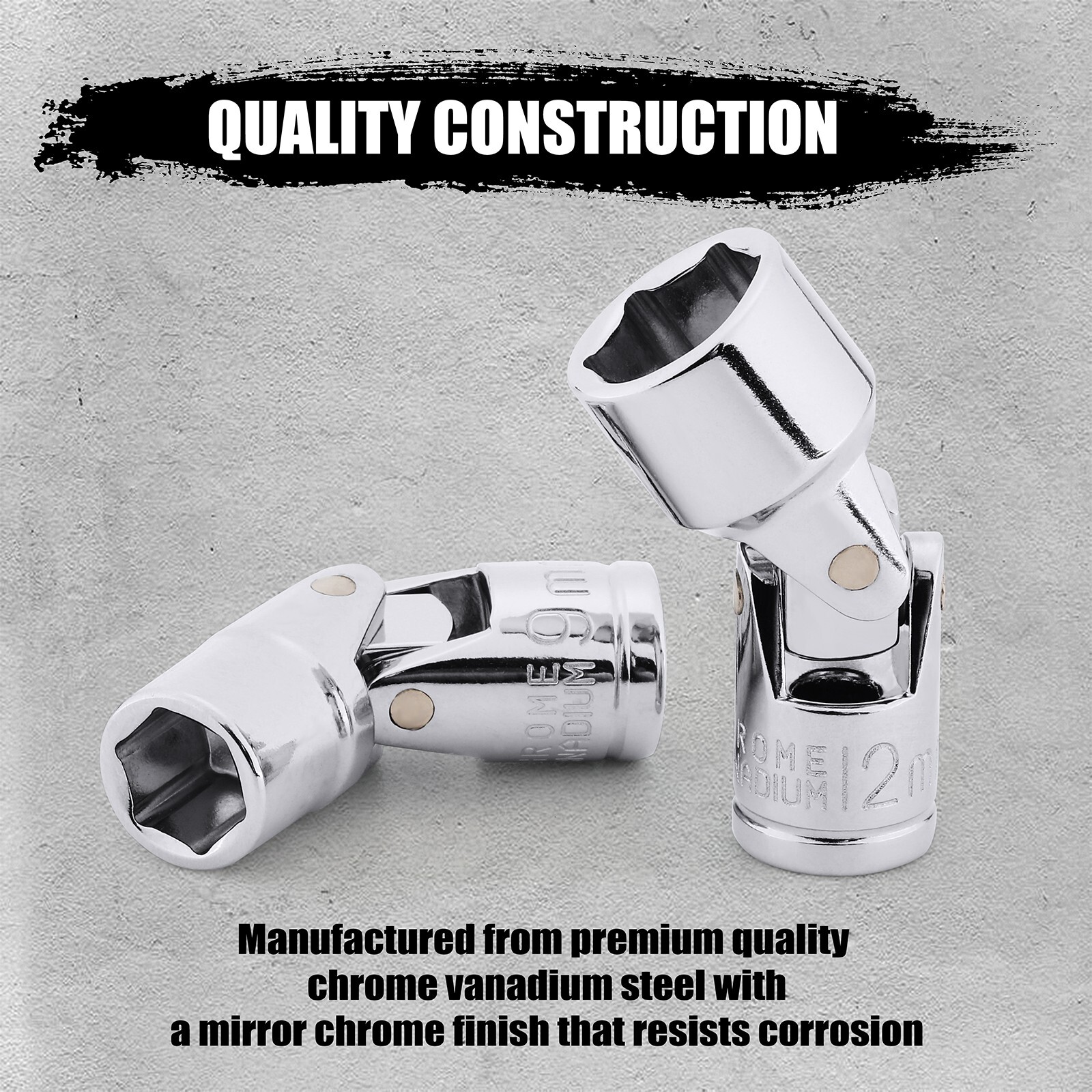 12 pieces 1/4″ Drive Metric Universal Joint Impact Socket Set, Swivel Head, CR-V