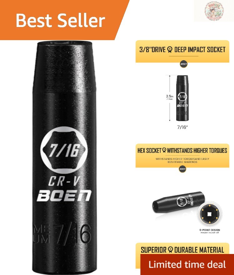 Durable 7/16″ Deep Drive Socket – CR-V Steel with Manganese Coating