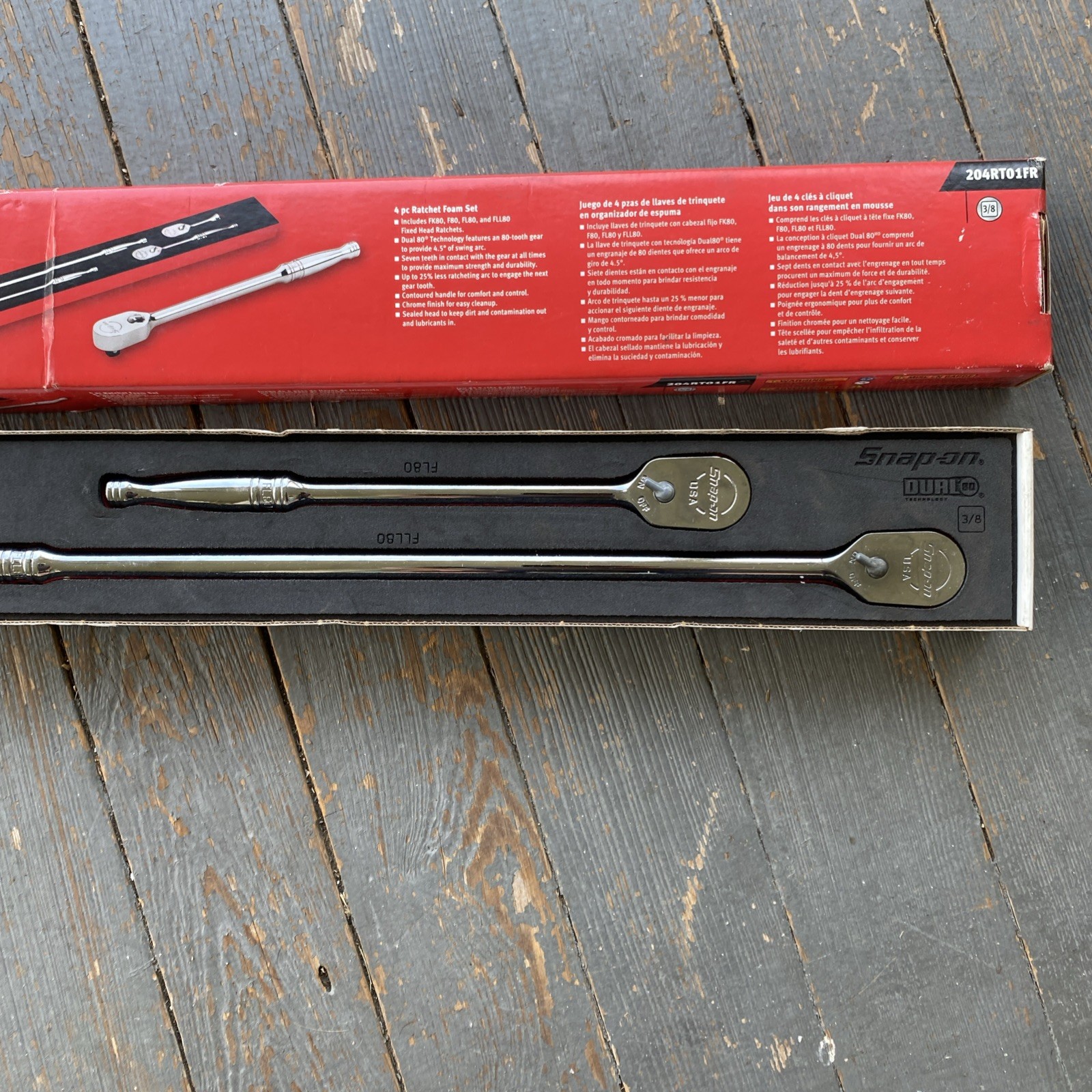 Snap On 4 pc 3/8″ Drive Dual 80 Soft Grip Flex-Head Ratchet Set 204RT04FR (RED)