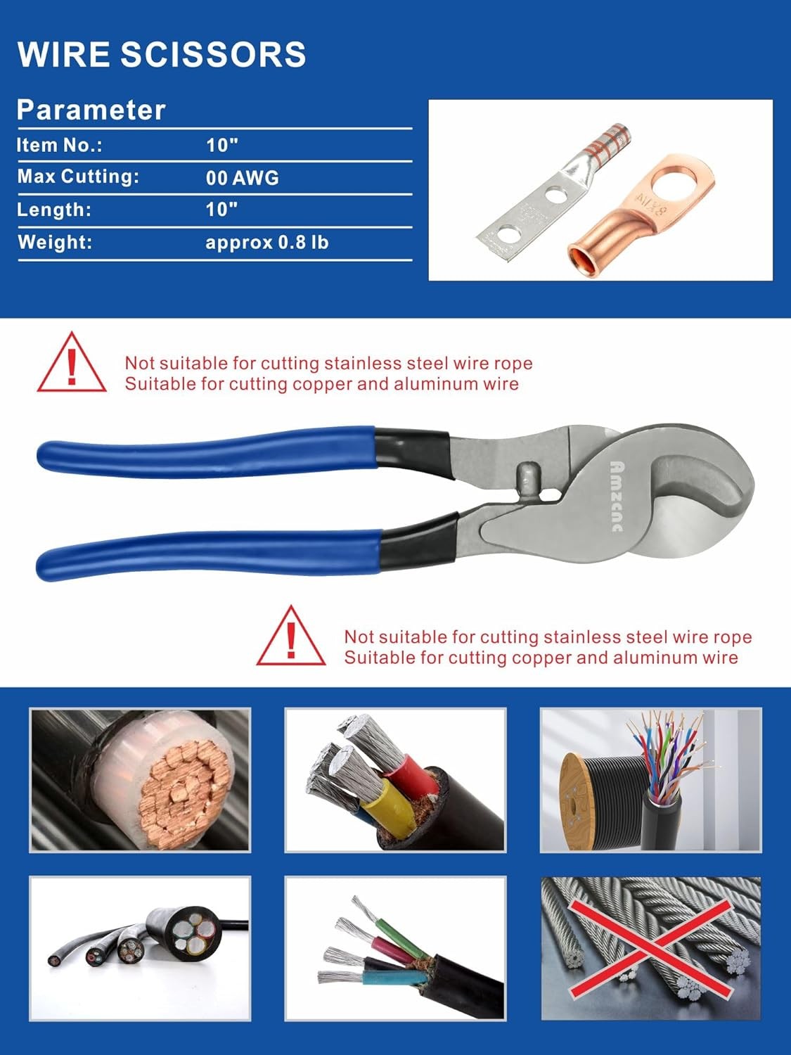 AMZCNC Hydraulic Crimping Tool and Cable Cutter Lug Blue