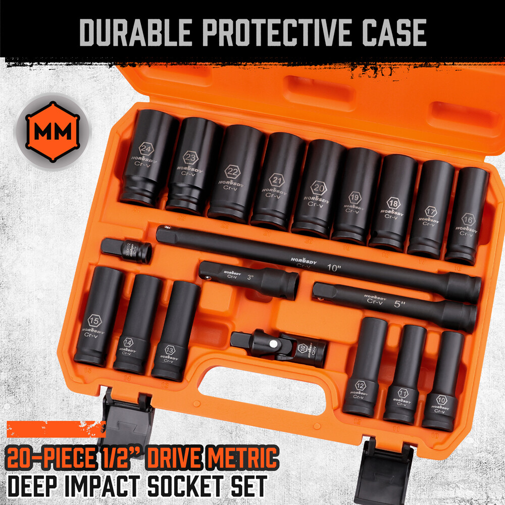 1/2-Inch Drive Deep Impact Socket Set Metric / Inch 6 Point 10-24mm/ 3/8″-1-1/4″