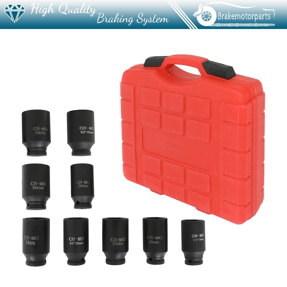 9pcs 29mm-38mm Deep Impact Socket Set 1/2″ Drive Metric Axle Hub Nut Socket