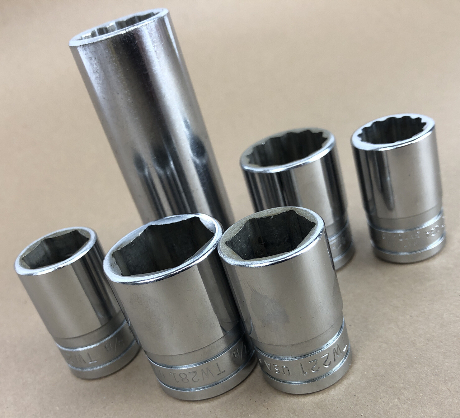 Snap On Tools 1/2” Drive 6pc Socket Lot SAE TW281 SW261 SVS261 TW221 SW201 TW201