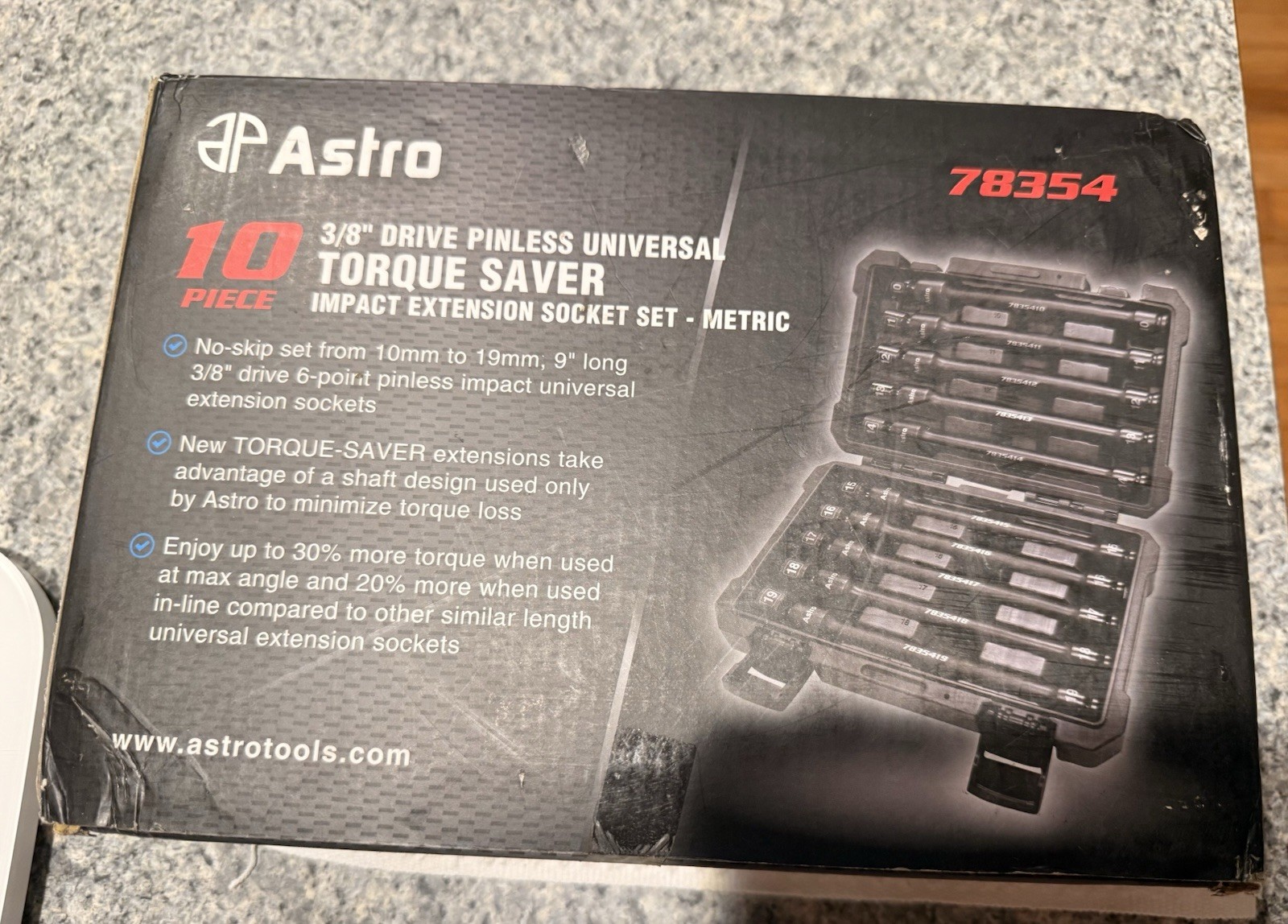 Astro Pneumatic 78354 10 Piece 3/8 Drive Metric Pinless Universal Impact Ext Set
