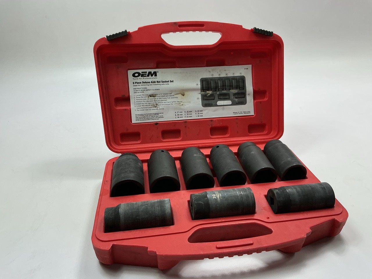 USED #23 OEM Tools 27188 Axle Nut Socket Set – 9 Piece 6 Pt 1/2 Drive Impact
