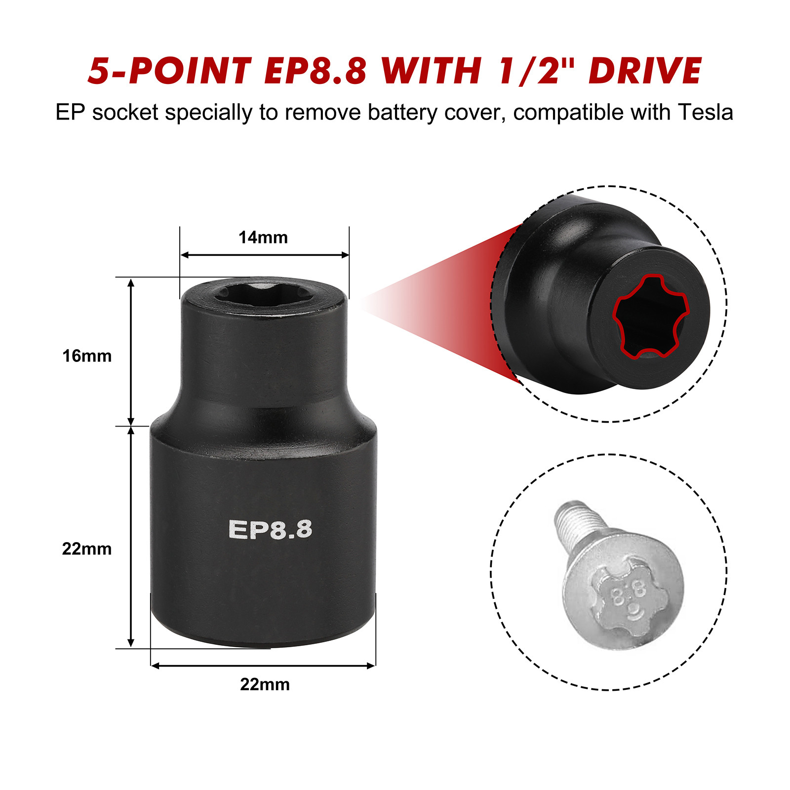 19PCS External Torx Plus Socket Set 6 Point EP Socket EP4-EP32 5 Point 1/2» Dr