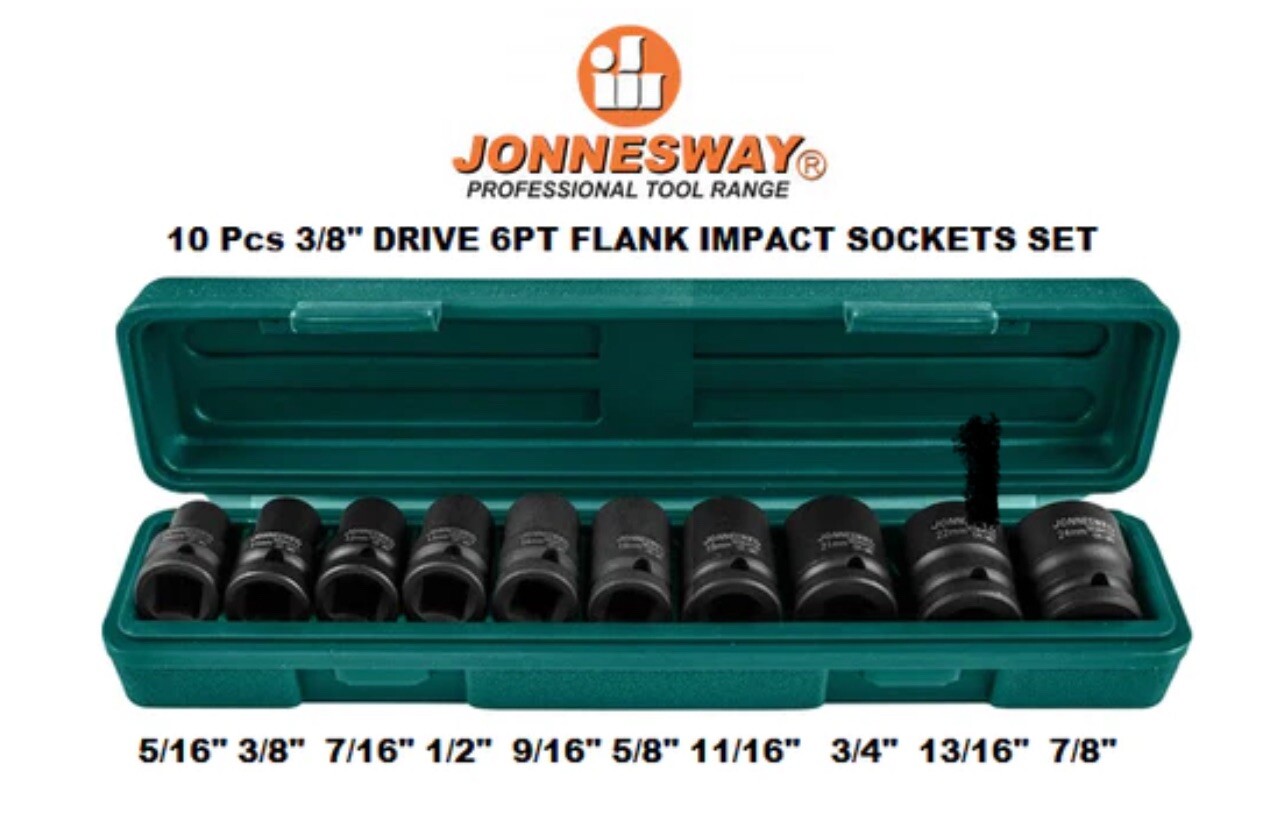 Jonneway 10 Pcs 3/8” Dr Impact Set