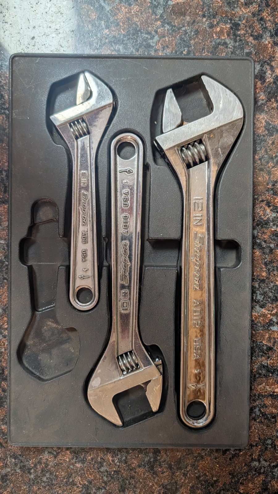 Snap On 3 Piece Adjustable Wrench Set ADS8 AD10 AD12