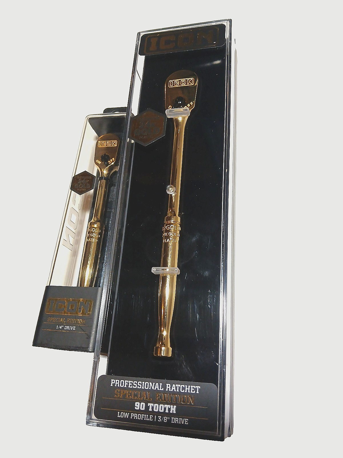 (2@) ICON 3/8″ & 1/4″ Drive Pro Ratchet 24K Gold Plated 90 Tooth Special edition