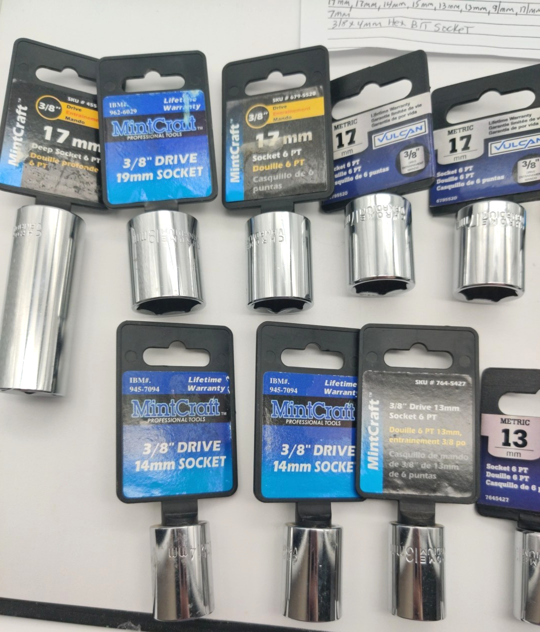 14pc Assorted Lot of 3/8″ Drive Sockets, Metric Deep Well, Regular and Hex Bit