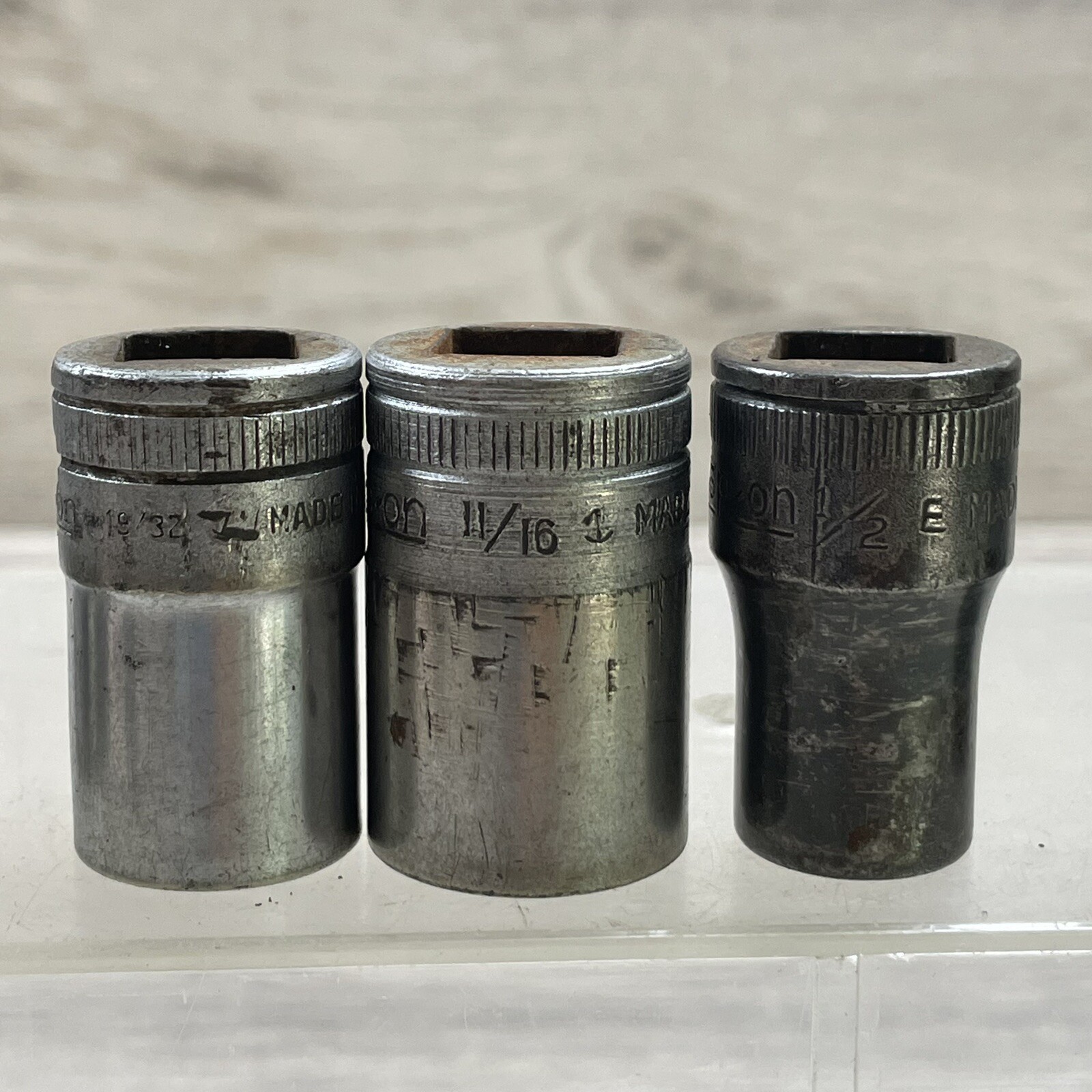 Snap On USA Socket Set 1/2” Drive 12 Point 1 3/16 + 1 1/8 + 1 + 19/32 + 11/16 +