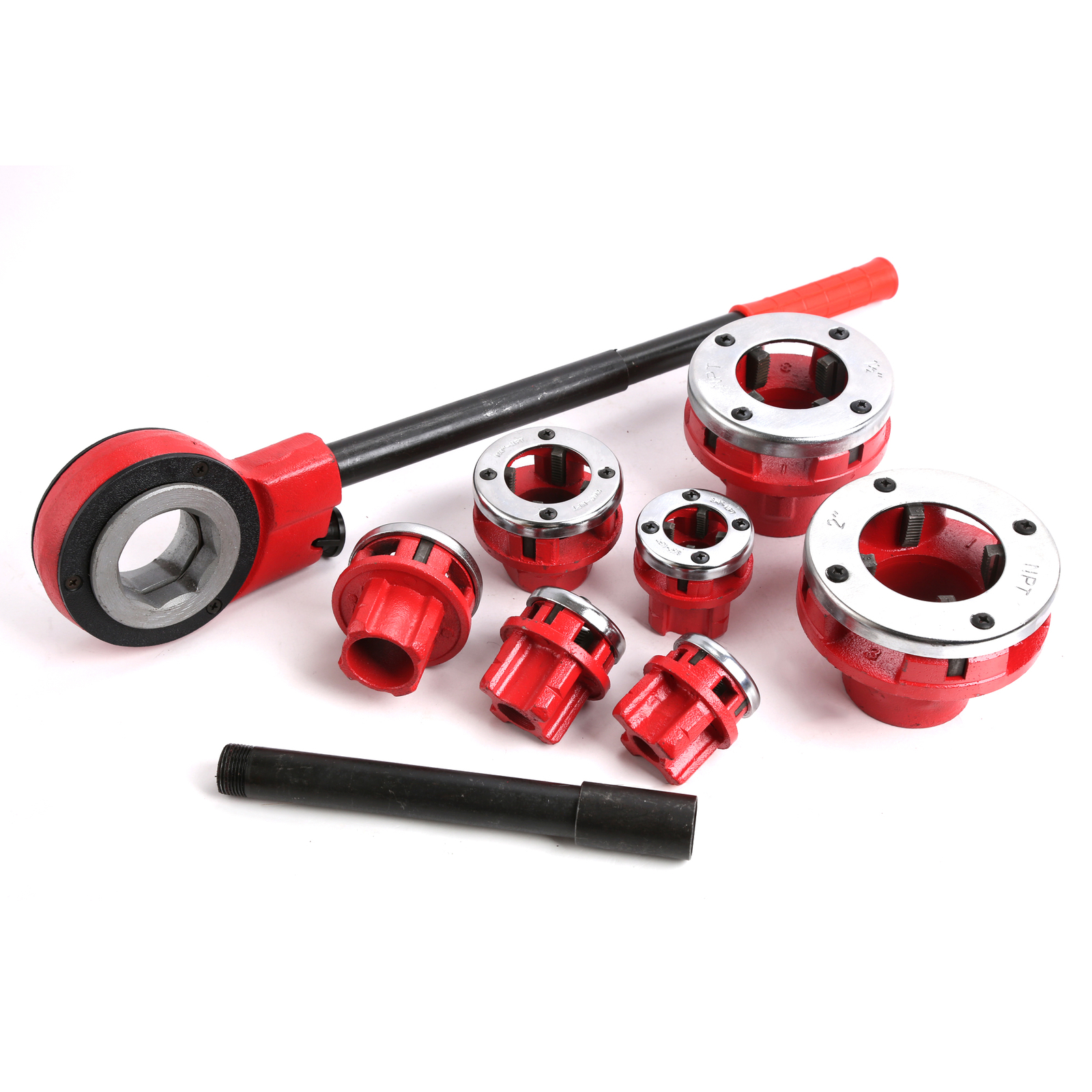 Pro 7 Size Hand Ratchet Type Pipe Threader Set Plumbing Tools 3/8 to 2″ Dies NPT
