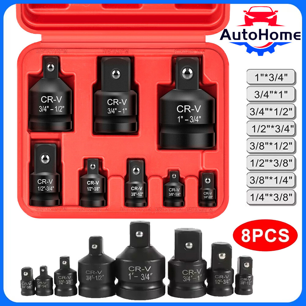 8PCS Impact Socket Reducer Adapter Set Convertor Adaptors 1/4″ 3/8″ 1/2″ 3/4″ 1″
