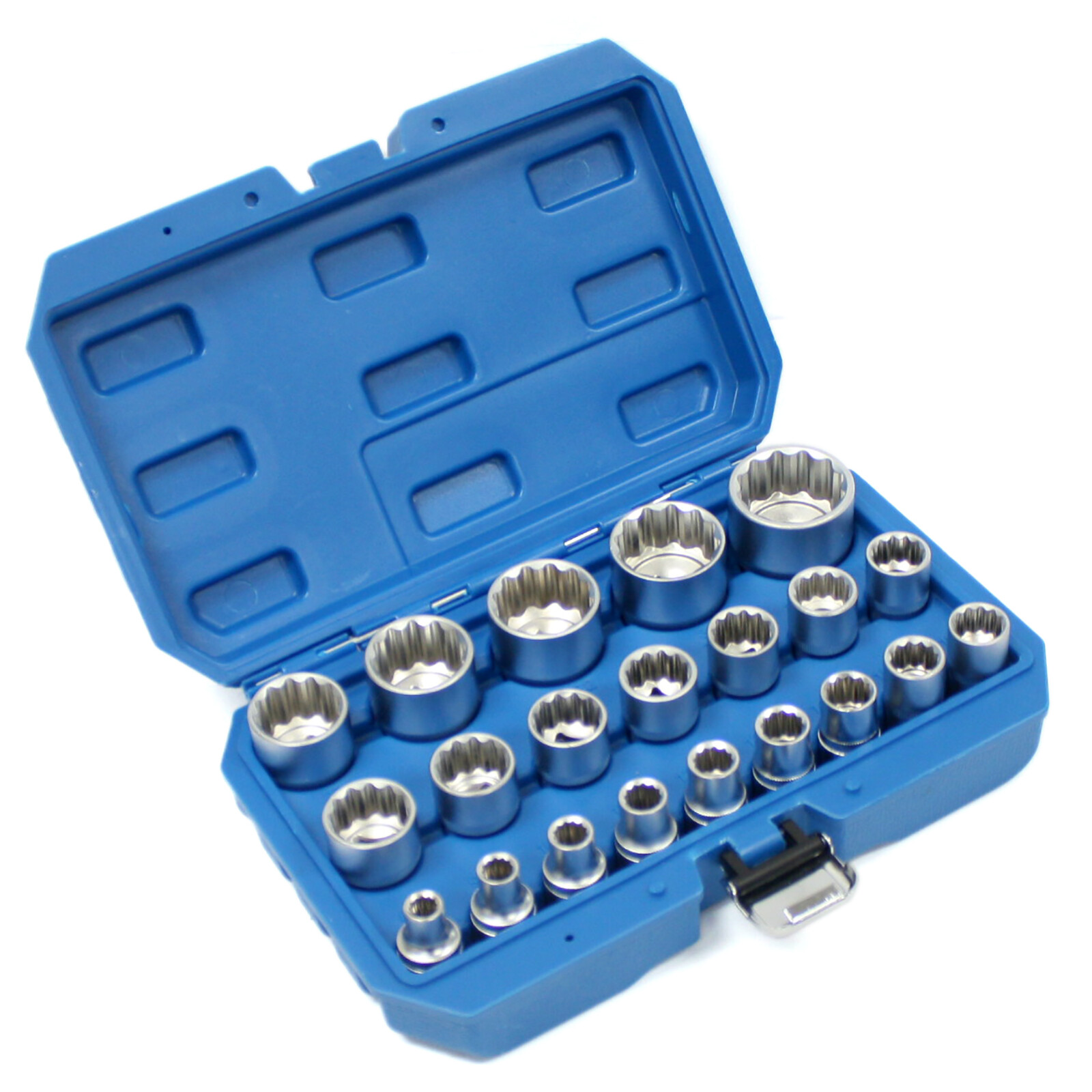 21pc Spline Socket Set 12 PT Point 1/2″ Dr Gear Wall Rounded 8 – 36mm Metric