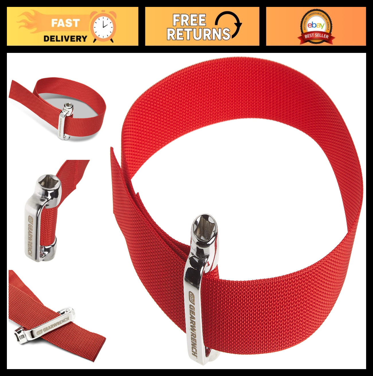 Heavy-Duty Oil Filter Strap Wrench | 3/8″ & 1/2″ Drive | Adjustable Tool for Mec