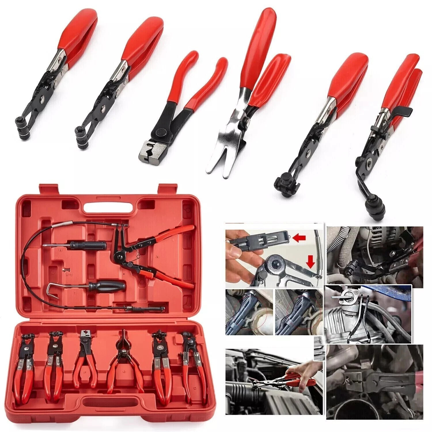9PCS Wire Long Reach Hose Clamp Pliers Sets Fuel Oil Water Hose Auto Tools Sets