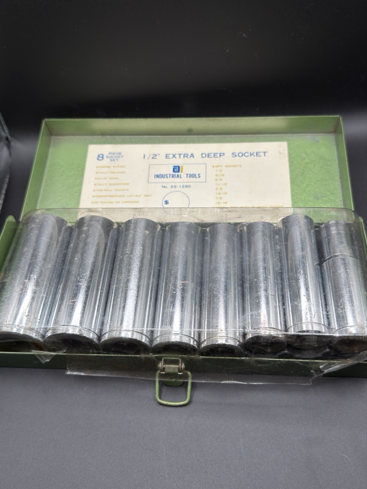 Vintage Industrial Tools SS-128D 8pc 1/2 Drive Extra Deep SAE Socket Set