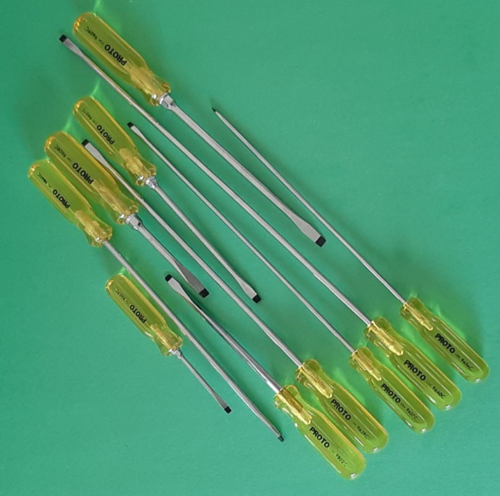 NOS NEW PROTO USA 10 Piece Clear Yellow Handle Screwdriver Set Flat Tip Slotted