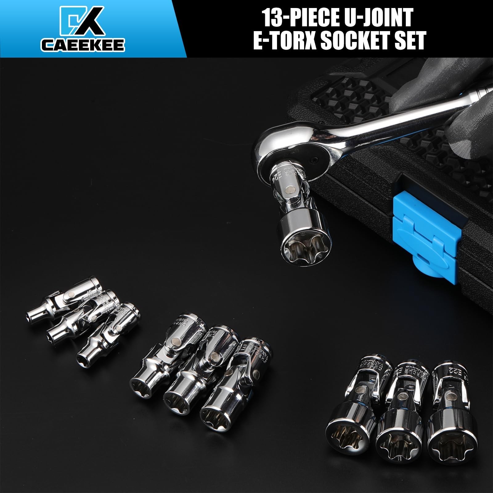 13-Piece Universal External Star Socket Set, 1/4″ & 3/8″ Drive, CR-V, Storage Ca