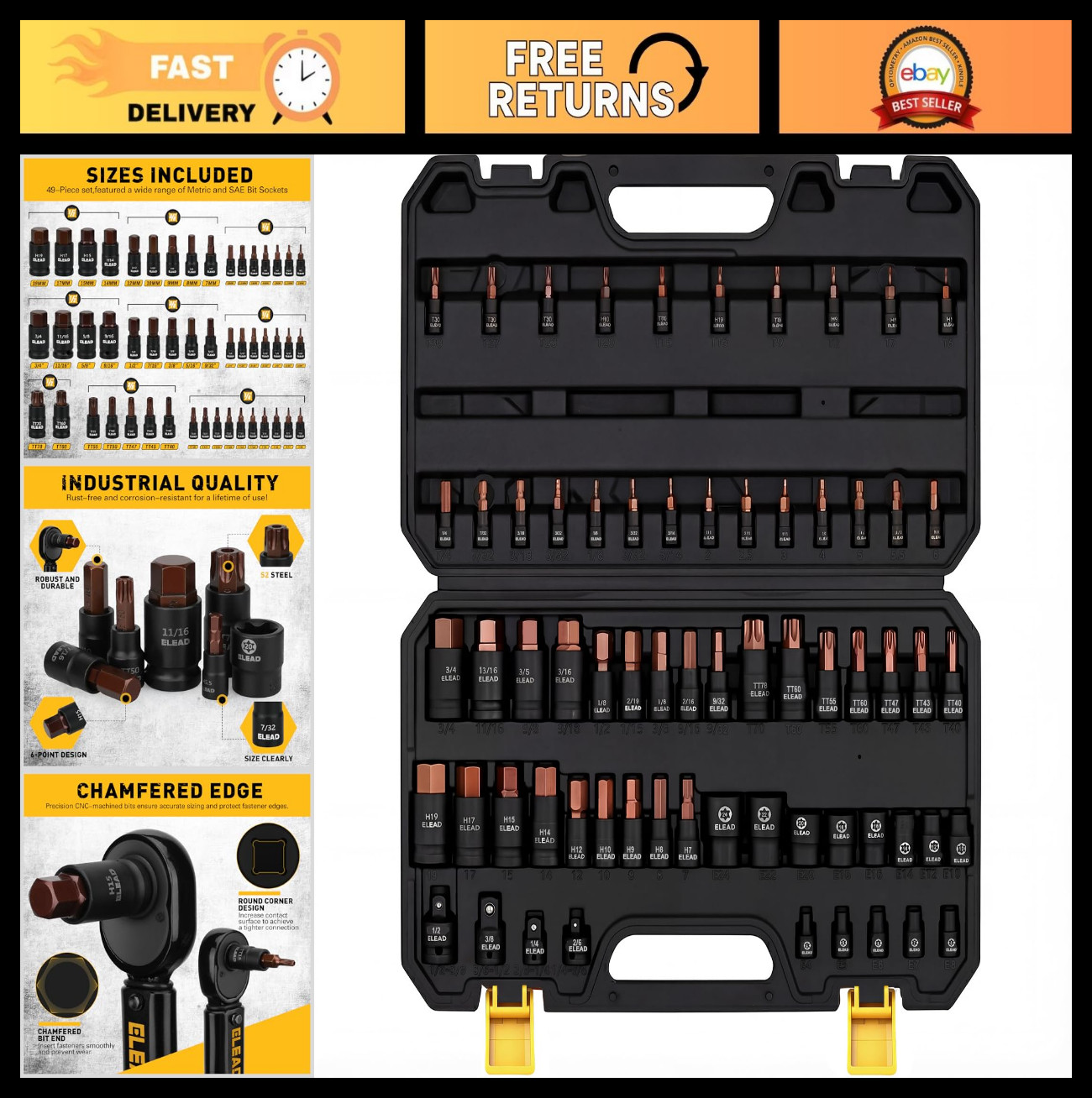 66-Piece Torx & Hex Bit Socket Set – CR-V & S2 Steel, T8-T70, E4-E24, High Torqu