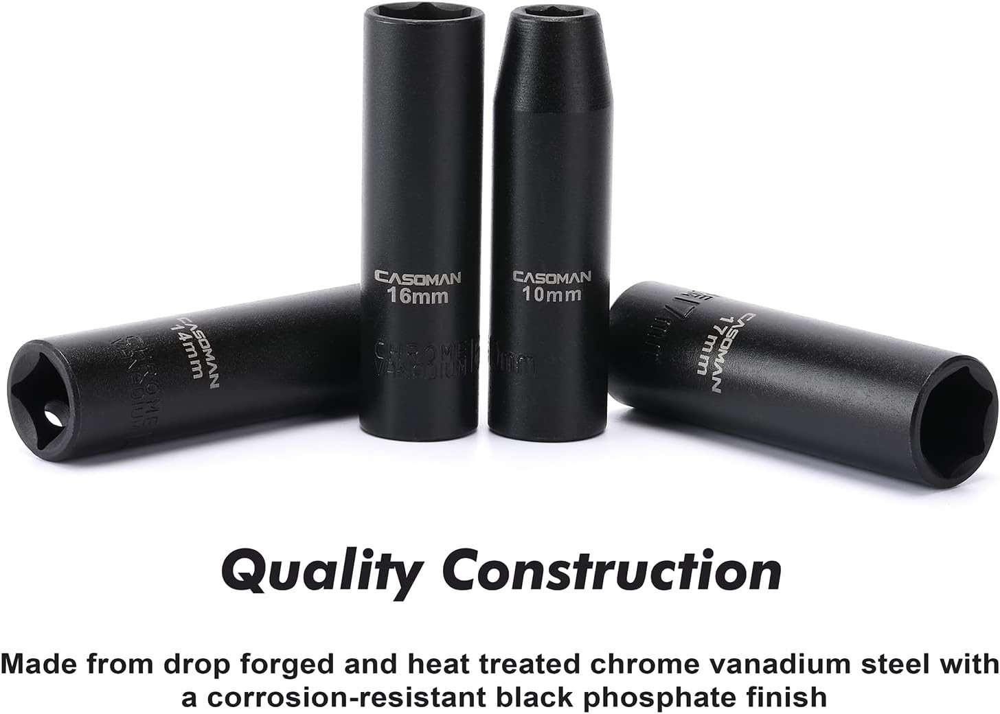 11 Pieces 1/2-Inch Drive Deep Impact Socket Set, 6-Point, Metric, 10mm to 24mm