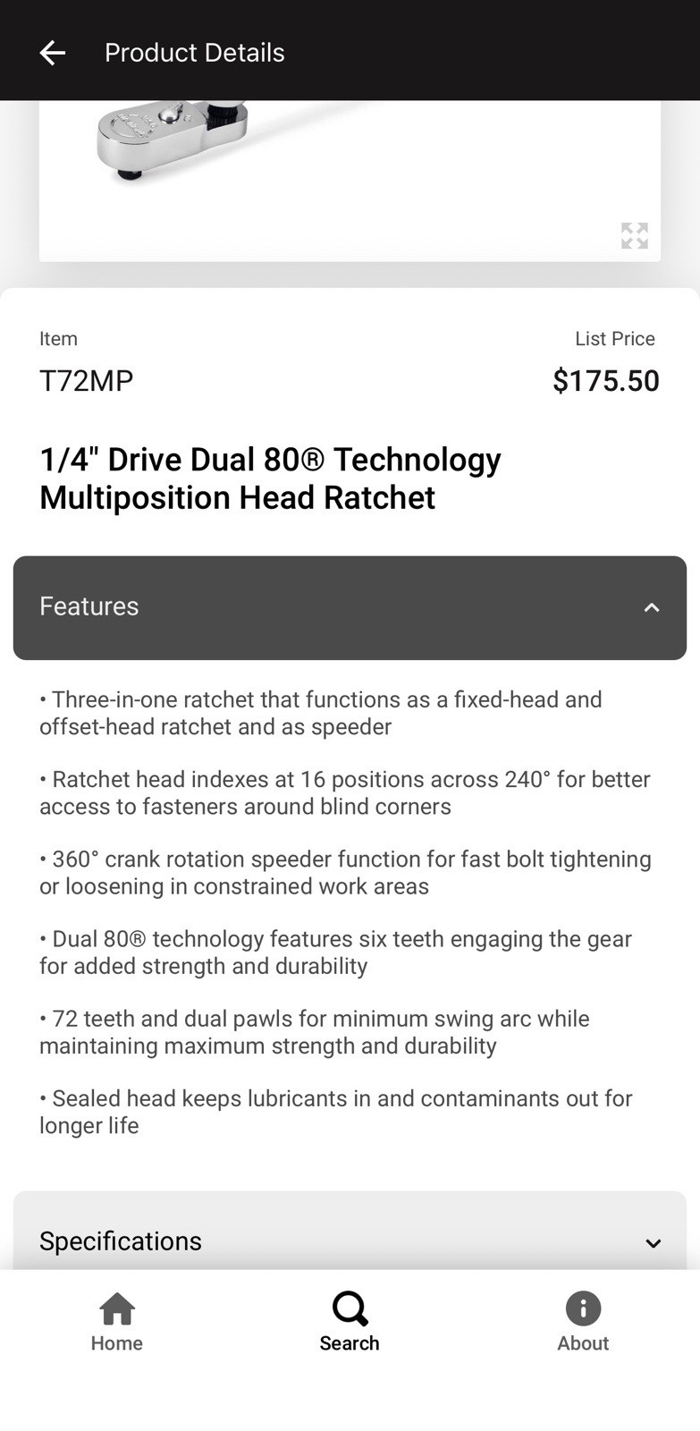NEW 1/4″ Drive Dual 80® Technology Multiposition Head Ratchet T72MP