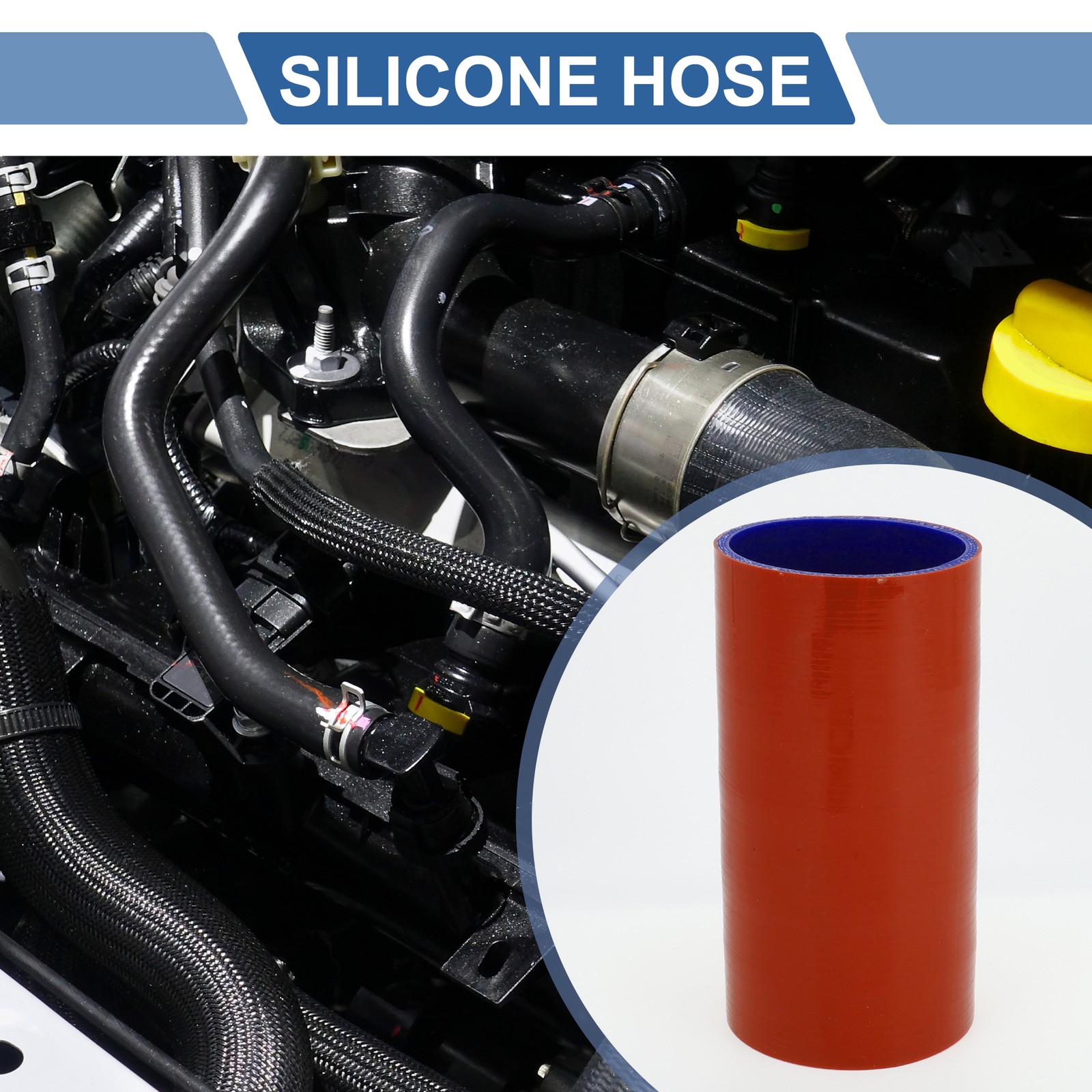 1 Set 68mm 2.68″ ID 150mm 5.91″ L 0° Red Blue Silicone Tube Auto Univ.