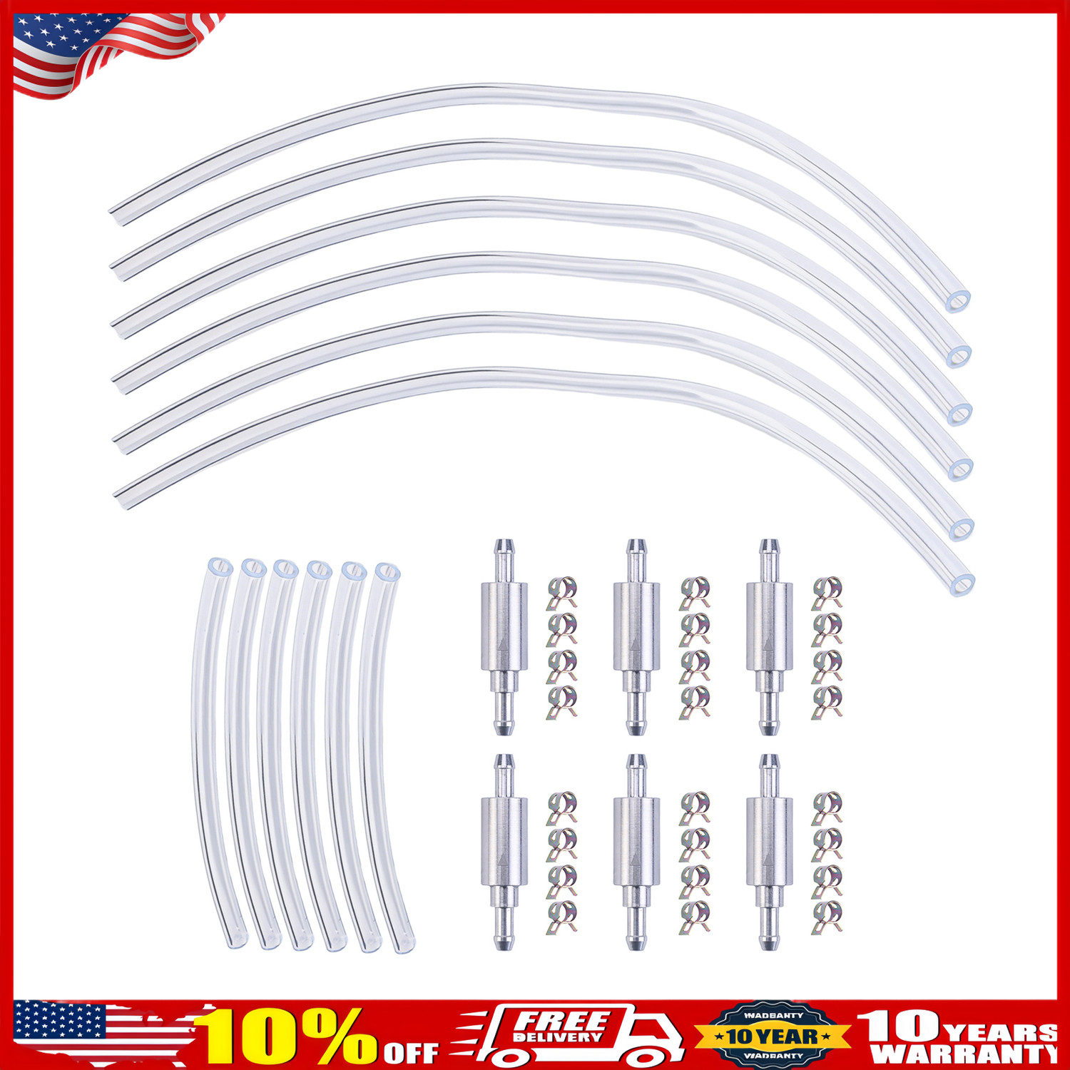 6 PCS BRAKE BLEEDER HOSE, ONE WAY CHECK VALVE TUBE BLEEDING TOOL KIT SILVER US