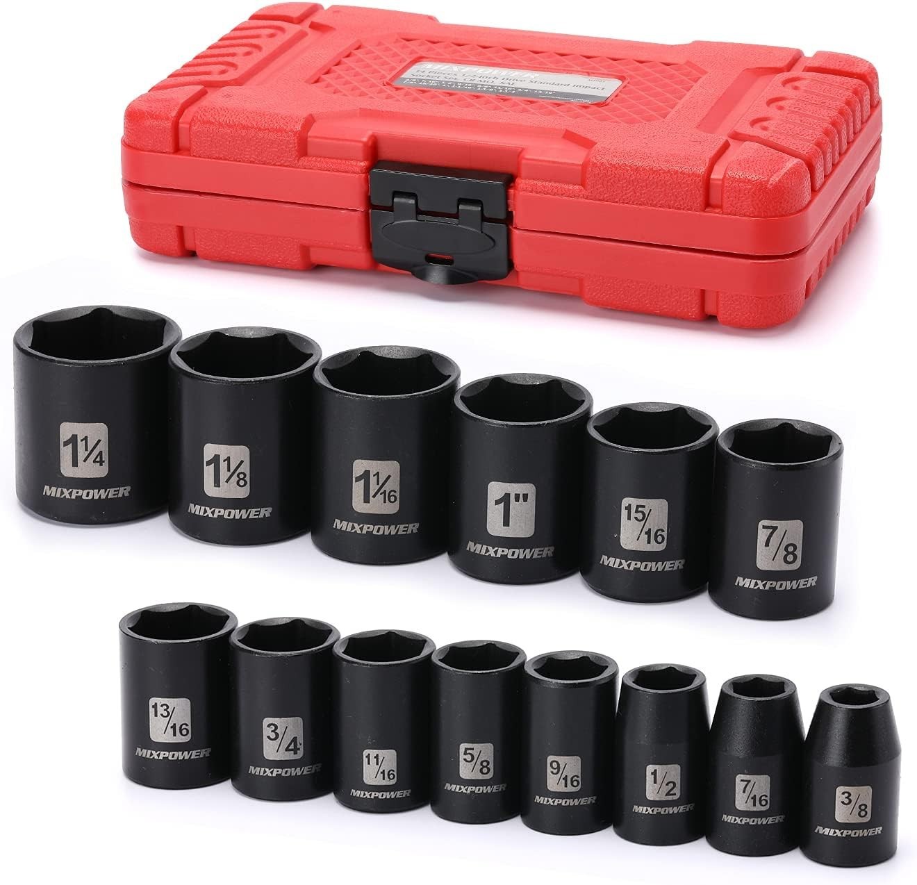 14 Pieces 1/2-Inch Drive Shallow Impact Socket Set, 3/8-Inch to 1-1/4 Inch, C…